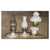 3 Hobnail Milkglass Lamps