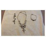Dark Silver Tone Metal Mesh Black Rhinestone