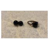 Sterling Silver .925 Onyx Ring and Earring Set