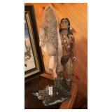 Indian Statue and Buffalo Arrowhead Shelf Sitter