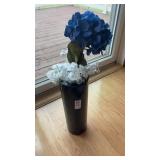 Black Standing Vase W Faux Flowers