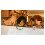 Lot of Chicken Figurines/Decor and Small Basket