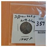 1945 P silver Jefferson War Nickel