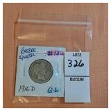 1916 D Silver barber quarter