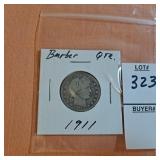 1911  Silver barber quarter