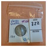 1909  Silver barber quarter