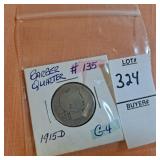 1915 D Silver barber quarter