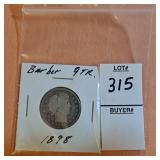 1898  silver barber quarter