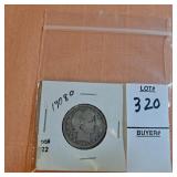 1908 O silver barber quarter