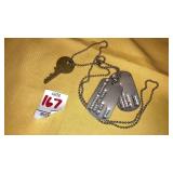 Dog tag set on ball chains w/ key