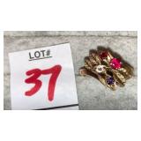 10k leaves & gemstones ring