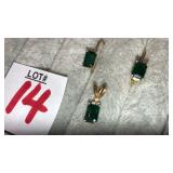 14k green gem pierced earrings & pendant