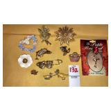 Vintage pins dolphins ducks flowers asst