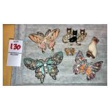 Enamel & crystal butterfly pin brooches, cat pins