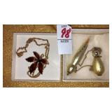Vintage enamel leaf necklace & gold spatter