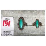 (2) vintage sterling turquoise rings