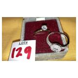 (2) sterling & crystal rings