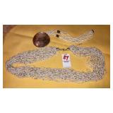 Multi-strand seed bead necklaces & shell