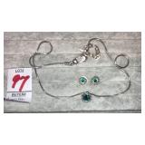 Brighton green stone necklace & pierced earrings
