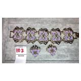 Vintage gold tone & lavender bracelet & clip