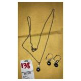 Gray pearl necklace & pierced earrings