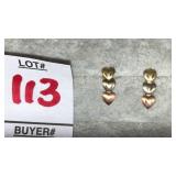 14k tri-gold heart pierced earrings