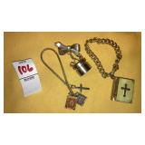 Vintage rosary Bible bracelet, rosary pin,
