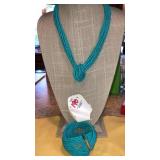 New turquoise seed bead multi strand necklace &