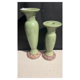 Two tall ceramic candle holders