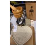 Pampered Chef clay cookie molds, measuring cups,