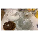 Glass egg plate, bowls, trivets  and others