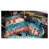 Campsite themed pillows and blanket