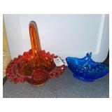 Fenton Red Amberina Hobnail Art Glass Basket &