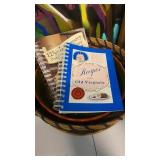 Handcrafted Basket Lazy Susan, cook books and pie