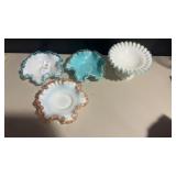 4 Fenton Crest milk glass flared ruffled