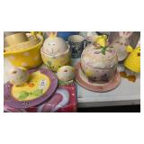 Easter items, cups, bowls, flag, plates, decor