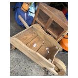 Wooden Wheelbarrow and Corner Shelf