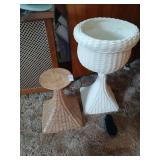 2 ceramic plant stands, 14" and 23" tall