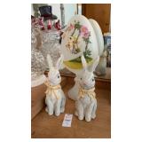Woven Easter Bunny Figurines and Glass Egg Decor