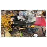 Weight bench, wood crate, umbrellas, etc.