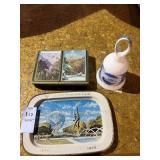 Lot of Vintage Playing Cards, Tray, and Bell