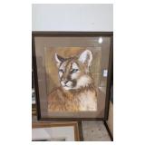 Hand painted wild cat framed picture. 29 in. X 24