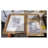 2 framed Bible verses, 1 framed flower art