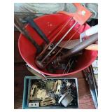 Misc tool and hardware lot. Hammers, trowels etc