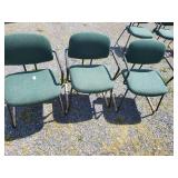 3 green office chairs