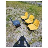 3 yellow & 1 blue kids chairs