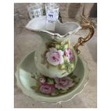 Lefton Heritage Green pitcher and bowl