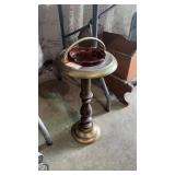Vintage Pedestal ashtray with brass top and wood