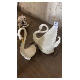Vintage white ceramic white swan tv lamp and swan