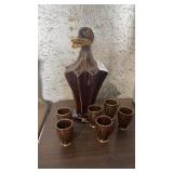 Vintage MCM ceramic duck decanter with matching